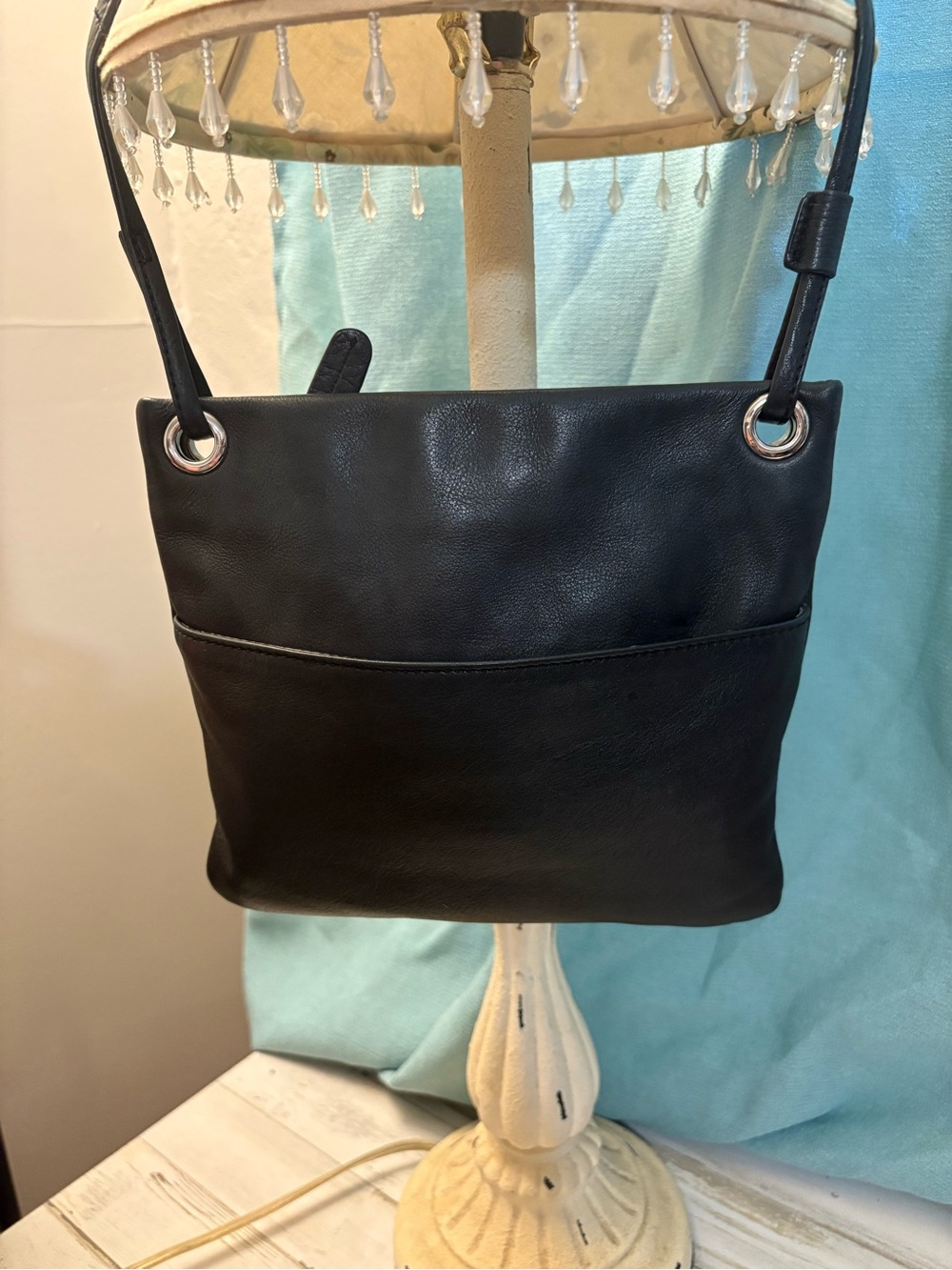 margot Black Leather Crossbody with Silver Hardware
